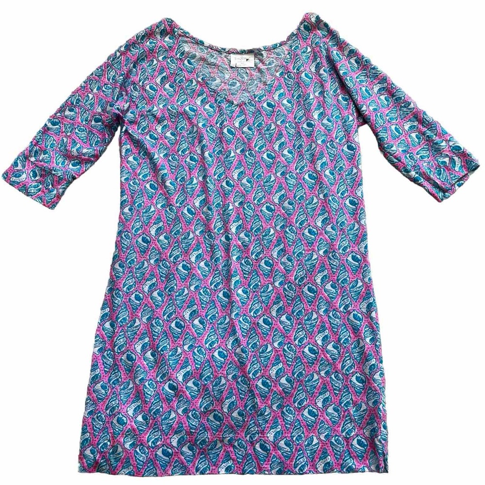 LILLY PULITZER Eliza Dress Cosmo Pink A Little Bit Tipsy Blue Shells Size Large